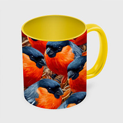 Кружка 3D Снегири, цвет: 3D-белый + желтый