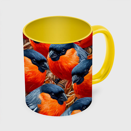 Кружка цветная Снегири / 3D-Белый + желтый – фото 1
