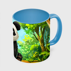 Кружка 3D Пандочка в лесу, цвет: 3D-белый + небесно-голубой