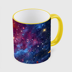 Кружка 3D Дятел в космосе, цвет: 3D-желтый кант