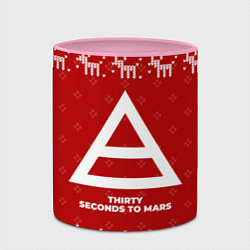 Кружка 3D Новогодний Thirty Seconds to Mars с оленями, цвет: 3D-белый + розовый — фото 2