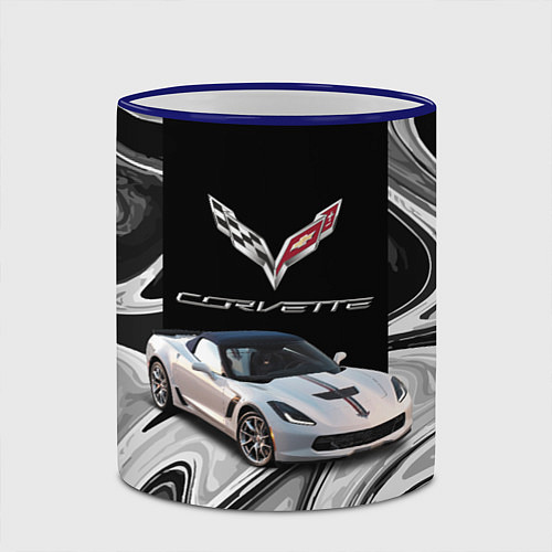 Кружка цветная Chevrolet Corvette - motorsport racing team / 3D-Синий кант – фото 2