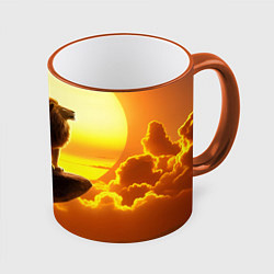 Кружка 3D Лев на закате на горе, цвет: 3D-оранжевый кант