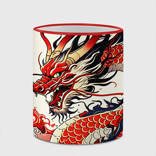 Кружка цветная Красный дракон в японском стиле ирезуми / 3D-Красный кант – фото 2