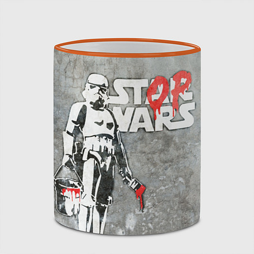 Кружка цветная Banksy - stop wars / 3D-Оранжевый кант – фото 2