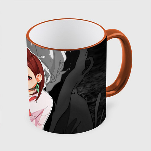 Кружка цветная Дандадан: Момо Аясэ / 3D-Оранжевый кант – фото 1