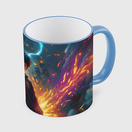 Кружка цветная Гарри Поттер с волшебной палочкой / 3D-Небесно-голубой кант – фото 1