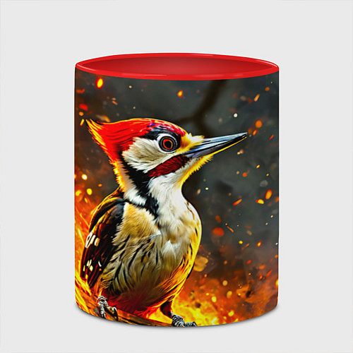 Кружка цветная Дятел в огне / 3D-Белый + красный – фото 2