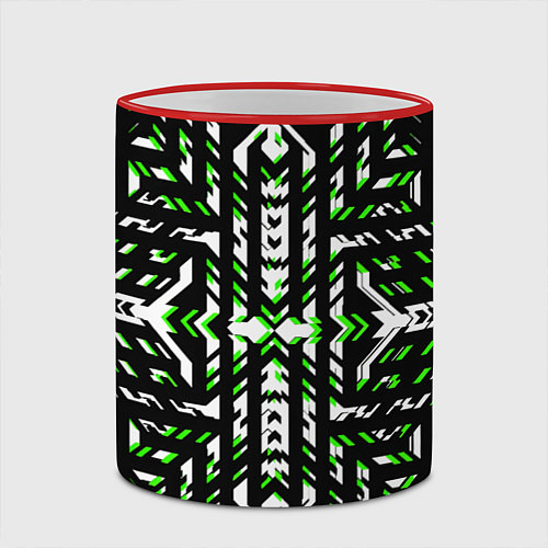 Кружка цветная Чёрно-зелёный диагональные полосы на белом фоне / 3D-Красный кант – фото 2