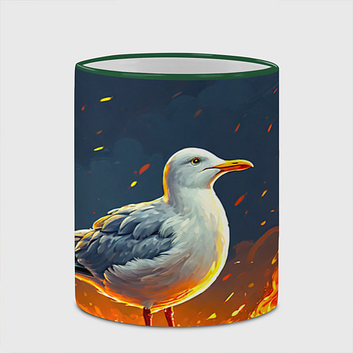 Кружка цветная Чайка в огне / 3D-Зеленый кант – фото 2