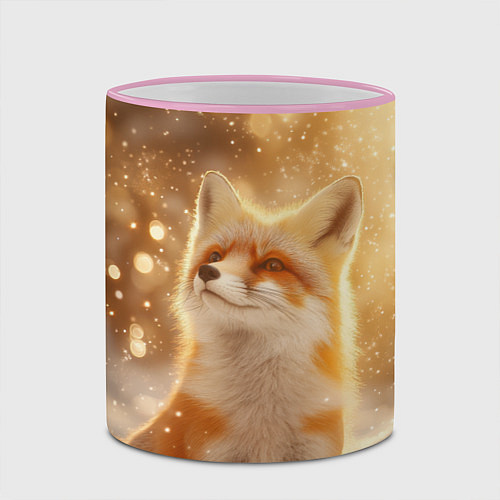 Кружка цветная Довольная рыжая лисичка / 3D-Розовый кант – фото 2
