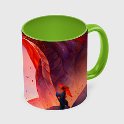 Кружка 3D Дракон красный мифический, цвет: 3D-белый + светло-зеленый