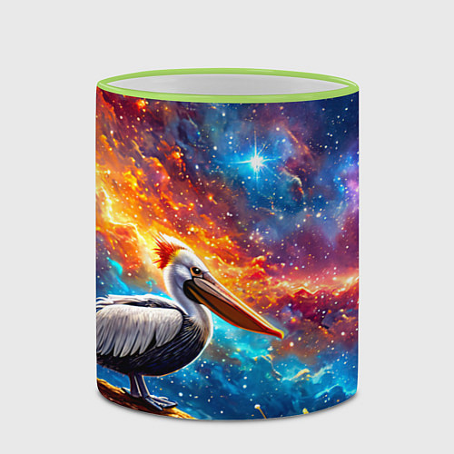 Кружка цветная Пеликан в космосе / 3D-Светло-зеленый кант – фото 2