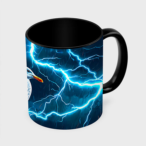 Кружка цветная Чайка и молния / 3D-Белый + черный – фото 1