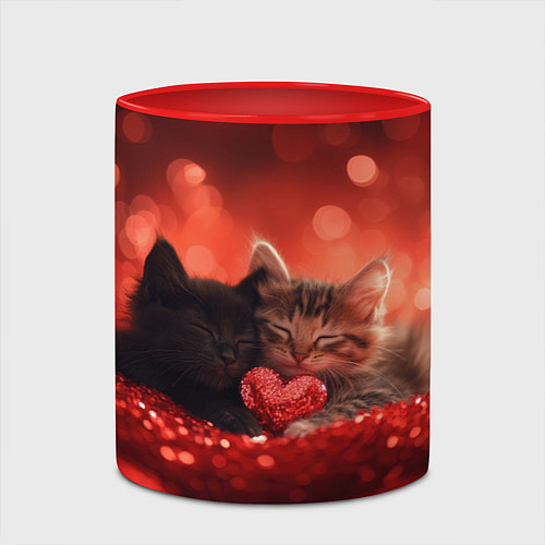 Кружка цветная Влюбленные котята с сердечком / 3D-Белый + красный – фото 2