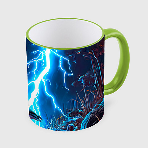 Кружка цветная Гусь и разряд молнии / 3D-Светло-зеленый кант – фото 1