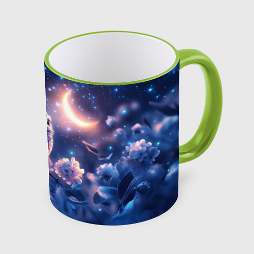 Кружка цветная Сова под луной / 3D-Светло-зеленый кант – фото 1