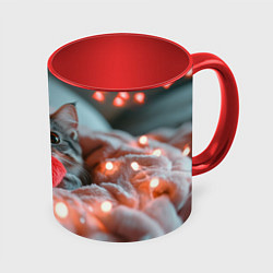 Кружка 3D Котик с сердечком, цвет: 3D-белый + красный