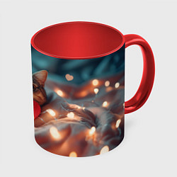Кружка 3D Кошка с сердцем, цвет: 3D-белый + красный