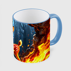 Кружка 3D Олененок в огне, цвет: 3D-небесно-голубой кант