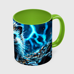 Кружка 3D Ежик в разрядах молний, цвет: 3D-белый + светло-зеленый