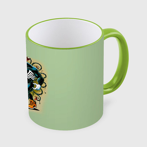 Кружка цветная Venom and Spider-Trump - meme / 3D-Светло-зеленый кант – фото 1