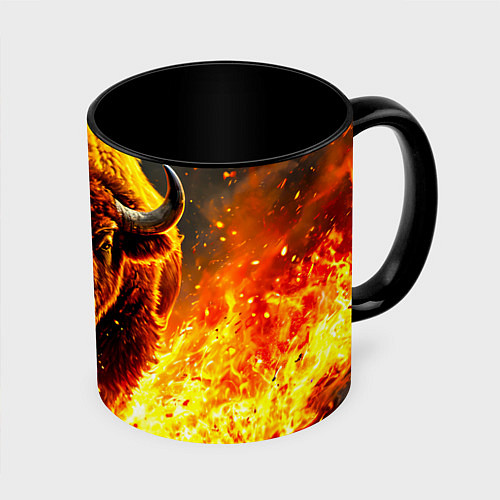 Кружка цветная Буйвол в огне / 3D-Белый + черный – фото 1