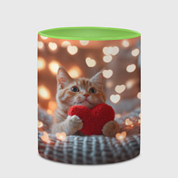 Кружка 3D Котик с сердечком на фоне боке, цвет: 3D-белый + светло-зеленый — фото 2