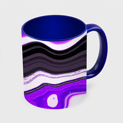 Кружка 3D Волнистые горизонтальные чёрно-фиолетовые полосы н, цвет: 3D-белый + синий