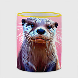 Кружка 3D Выдра в розовом цвете, цвет: 3D-желтый кант — фото 2