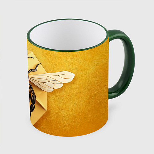 Кружка цветная Пчела на золоте / 3D-Зеленый кант – фото 1