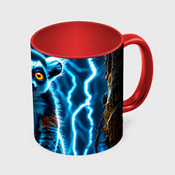Кружка 3D Лемур и удар молнии, цвет: 3D-белый + красный