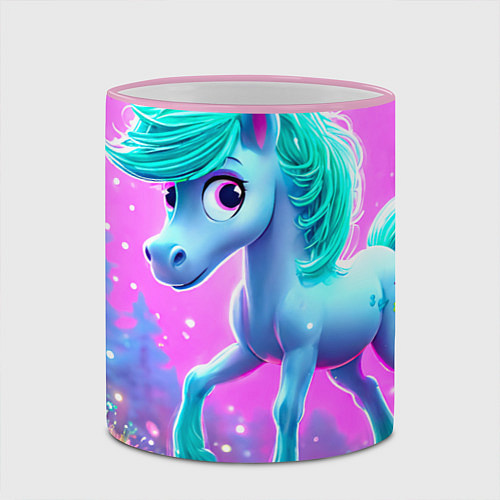 Кружка цветная Бирюзовая лошадка / 3D-Розовый кант – фото 2