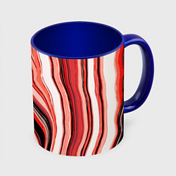 Кружка 3D Волнистые вертикальные чёрно-красные полосы, цвет: 3D-белый + синий