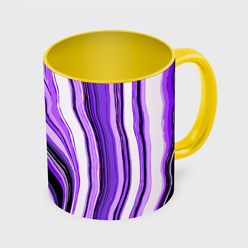 Кружка цветная Волнистые вертикальные чёрно-фиолетовые полосы / 3D-Белый + желтый – фото 1