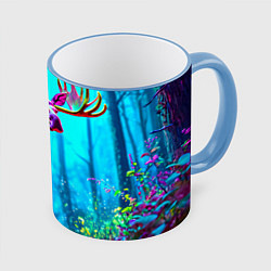 Кружка 3D Лось в сереневом свете, цвет: 3D-небесно-голубой кант