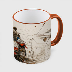 Кружка 3D Русский медведь в пустом поле, цвет: 3D-оранжевый кант