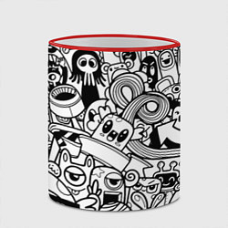 Кружка 3D Black and white doddle monsters, цвет: 3D-красный кант — фото 2