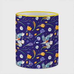 Кружка 3D Зяблик и крокусы, цвет: 3D-желтый кант — фото 2