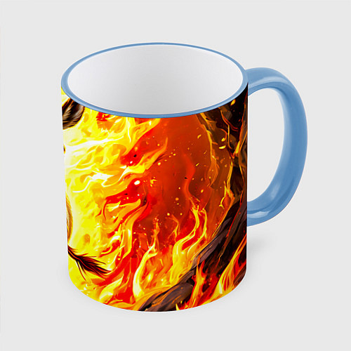 Кружка цветная Ослик в огне / 3D-Небесно-голубой кант – фото 1