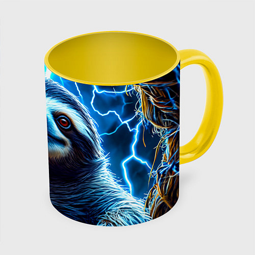 Кружка цветная Ленивец в разрядах молний / 3D-Белый + желтый – фото 1