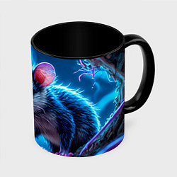 Кружка 3D Опоссум в синей туманности, цвет: 3D-белый + черный