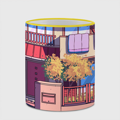 Кружка цветная Lo-fi японский стиль улица / 3D-Желтый кант – фото 2