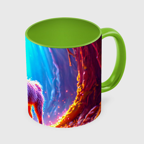 Кружка цветная Лама в неоновых лучах / 3D-Белый + светло-зеленый – фото 1