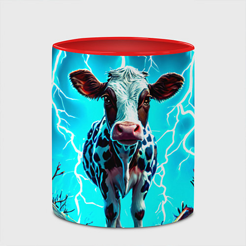 Кружка цветная Корова в разрядах молнии / 3D-Белый + красный – фото 2