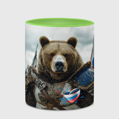 Кружка цветная Медведь с флагами России / 3D-Белый + светло-зеленый – фото 2
