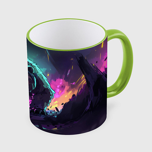 Кружка цветная Атакующий русский медведь / 3D-Светло-зеленый кант – фото 1