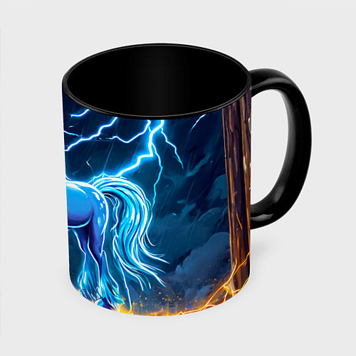 Кружка цветная Лошадка в разрядах молнии / 3D-Белый + черный – фото 1