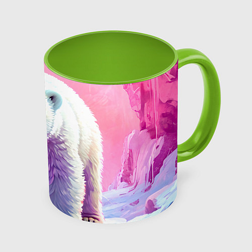 Кружка цветная Белый медведь в розовом свете / 3D-Белый + светло-зеленый – фото 1