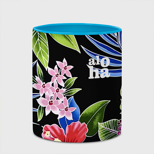 Кружка цветная Tropical flowers - aloha / 3D-Белый + небесно-голубой – фото 2